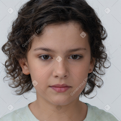 Neutral white child female with medium  brown hair and brown eyes