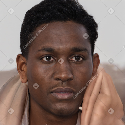 Neutral black young-adult male with short  brown hair and brown eyes
