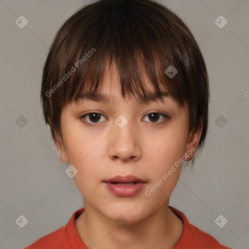 Neutral white child female with medium  brown hair and brown eyes