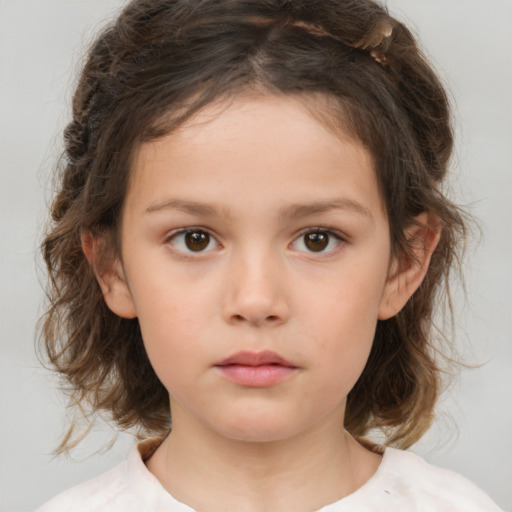 Neutral white child female with medium  brown hair and brown eyes