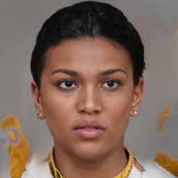 Neutral black young-adult female with short  brown hair and brown eyes