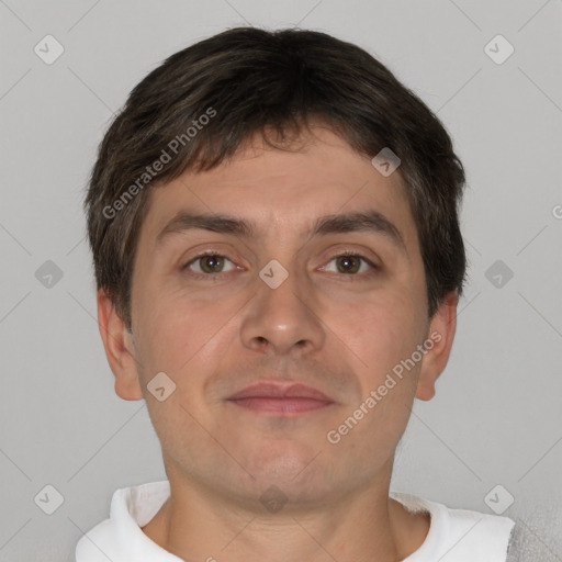 Neutral white adult male with short  brown hair and brown eyes