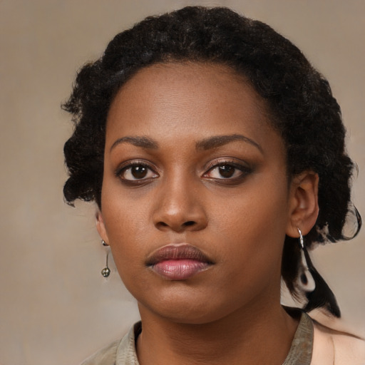 Neutral black young-adult female with medium  black hair and brown eyes