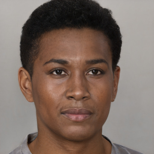 Neutral black young-adult male with short  brown hair and brown eyes