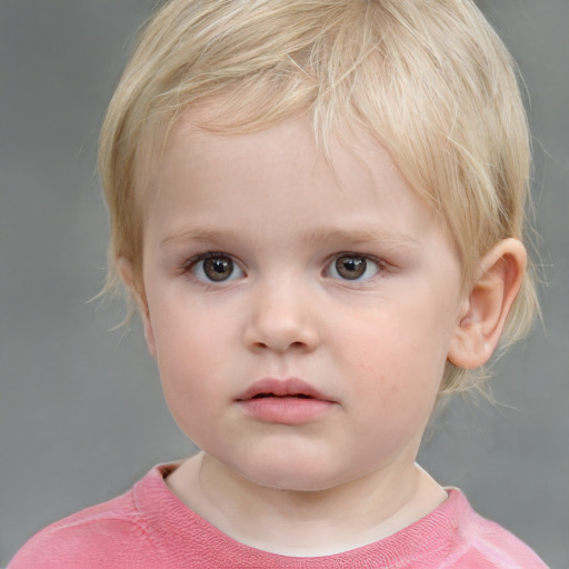 Neutral white child female with medium  brown hair and grey eyes