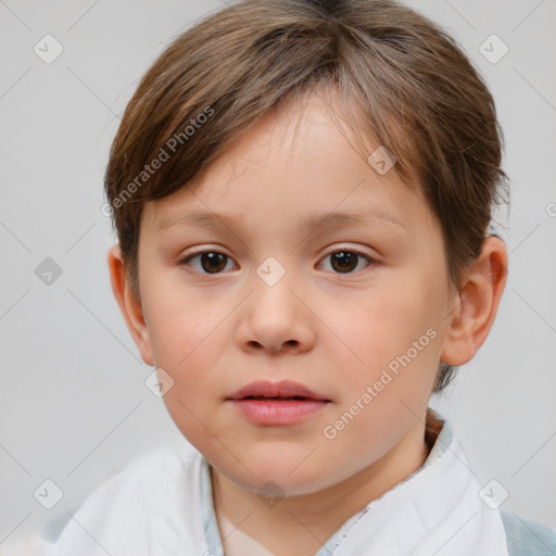 Neutral white child female with short  brown hair and brown eyes