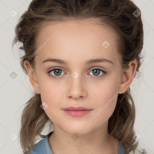 Neutral white child female with medium  brown hair and brown eyes