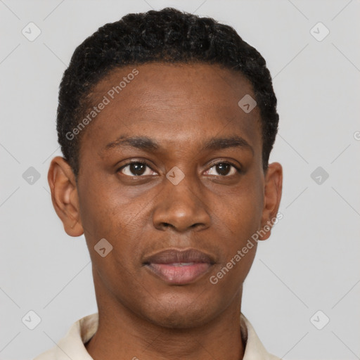 Neutral black young-adult male with short  brown hair and brown eyes