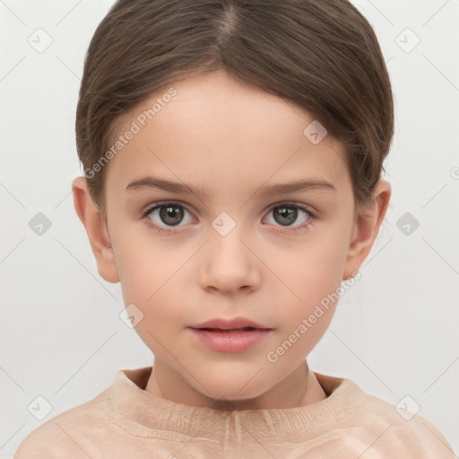 Neutral white child female with short  brown hair and brown eyes