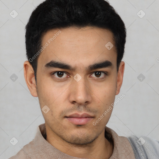 Neutral asian young-adult male with short  black hair and brown eyes