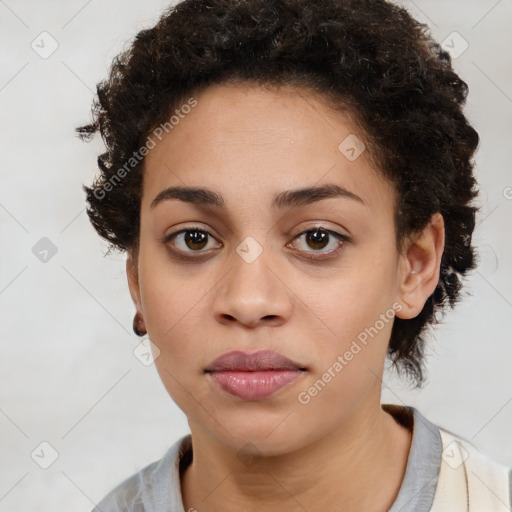 Neutral black young-adult female with short  brown hair and brown eyes