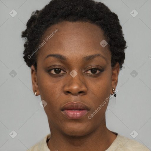 Neutral black young-adult female with short  brown hair and brown eyes