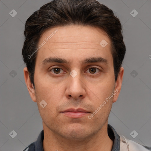 Neutral white adult male with short  brown hair and brown eyes