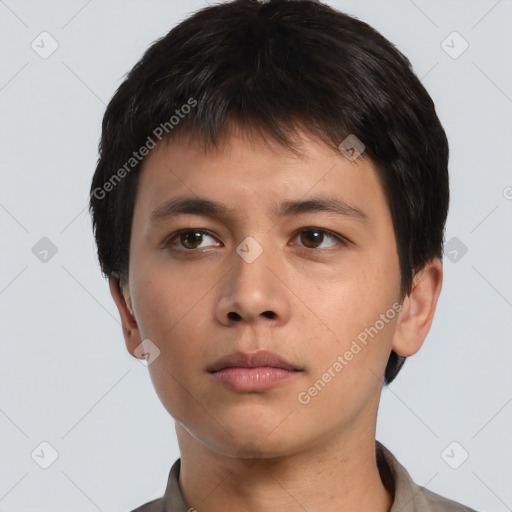 Neutral asian young-adult male with short  brown hair and brown eyes