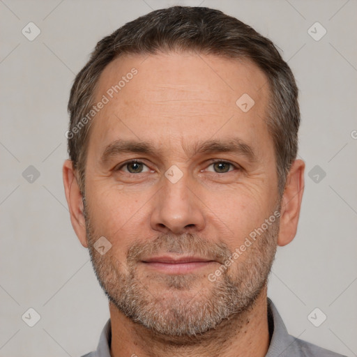 Neutral white adult male with short  brown hair and brown eyes