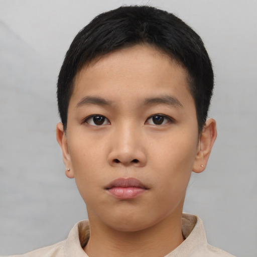 Neutral asian young-adult male with short  black hair and brown eyes