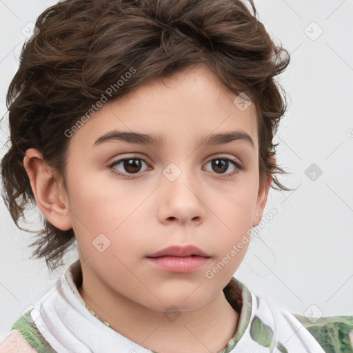 Neutral white child female with medium  brown hair and brown eyes