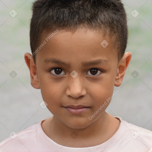 Joyful white child male with short  brown hair and brown eyes