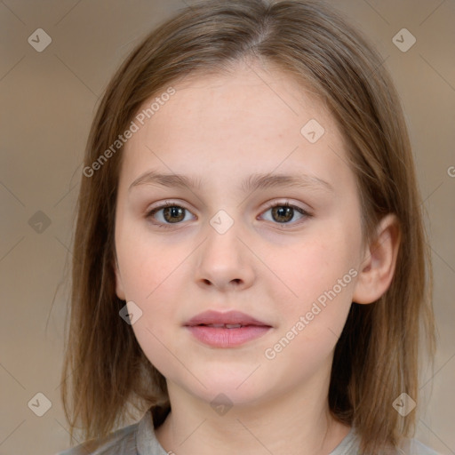 Neutral white child female with medium  brown hair and brown eyes