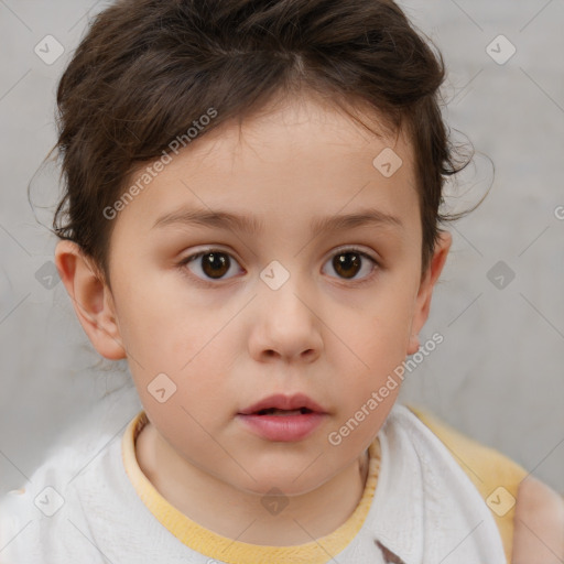 Neutral white child female with short  brown hair and brown eyes