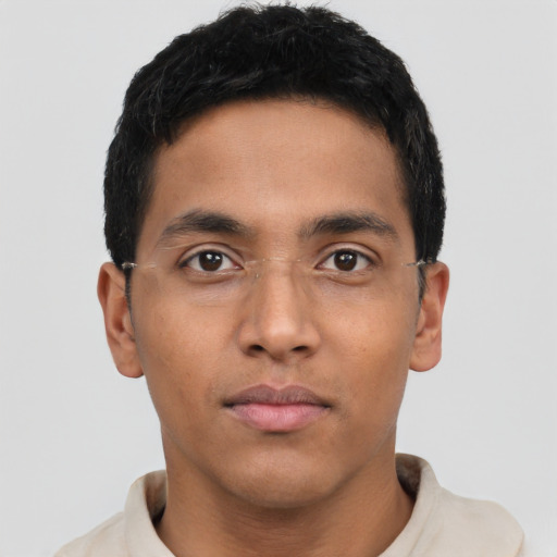 Neutral latino young-adult male with short  brown hair and brown eyes