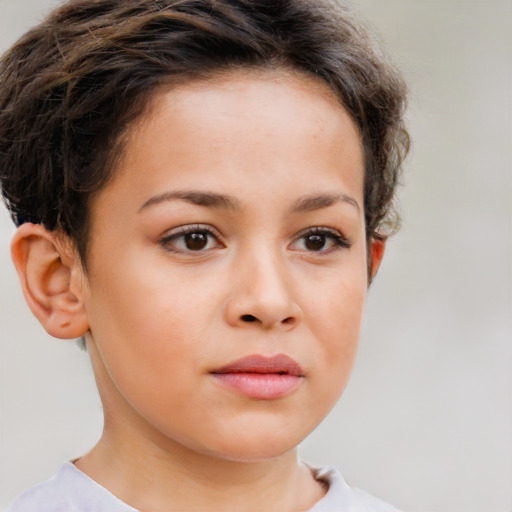 Neutral white child female with short  brown hair and brown eyes