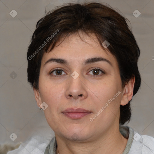 Neutral white adult female with medium  brown hair and brown eyes