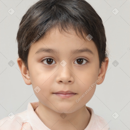 Neutral white child female with short  brown hair and brown eyes