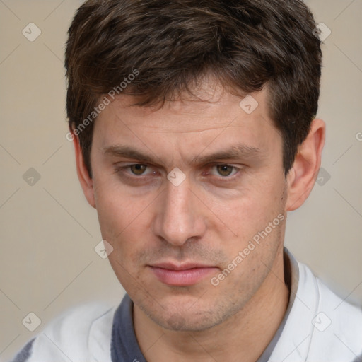 Neutral white adult male with short  brown hair and brown eyes