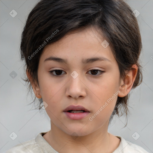 Neutral white child female with medium  brown hair and brown eyes