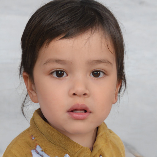 Neutral white child female with medium  brown hair and brown eyes