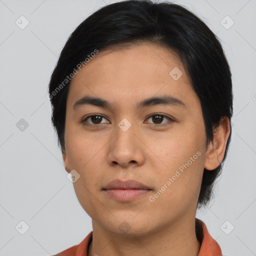 Neutral asian young-adult male with short  black hair and brown eyes