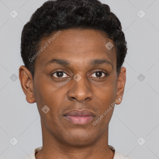 Neutral black young-adult male with short  brown hair and brown eyes
