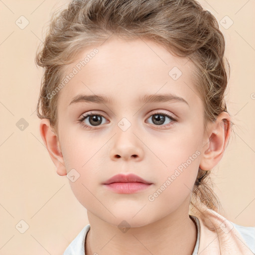 Neutral white child female with medium  brown hair and brown eyes