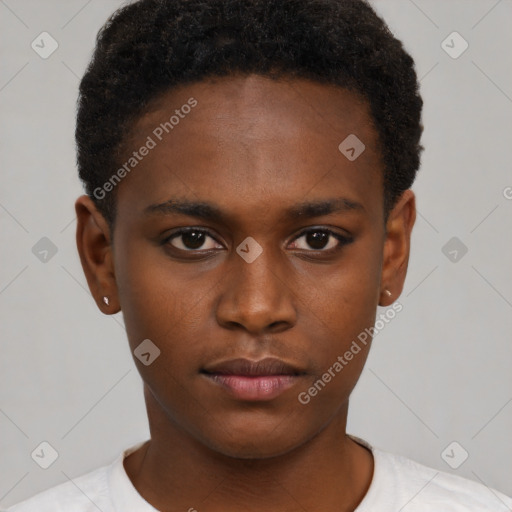 Neutral black young-adult male with short  brown hair and brown eyes