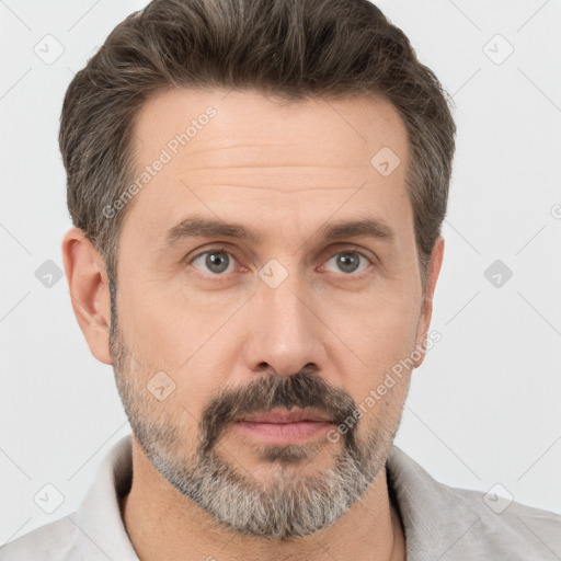 Neutral white adult male with short  brown hair and brown eyes