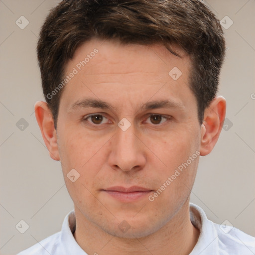 Neutral white adult male with short  brown hair and brown eyes