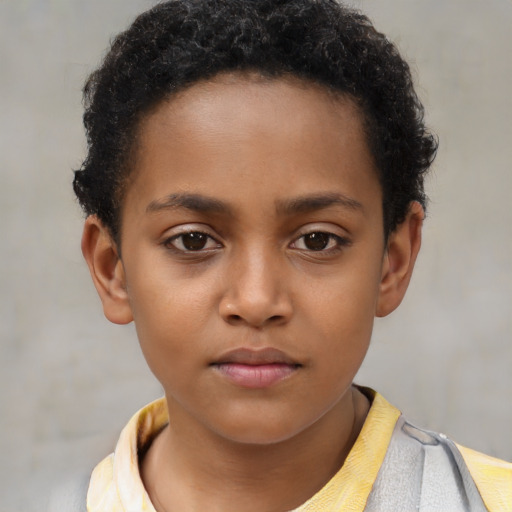 Neutral black child female with short  brown hair and brown eyes