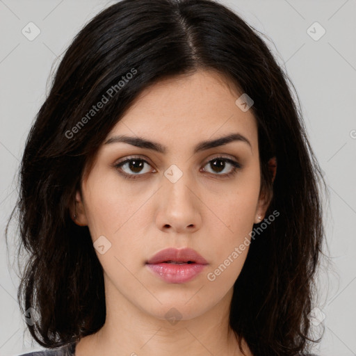 Neutral asian young-adult female with medium  brown hair and brown eyes