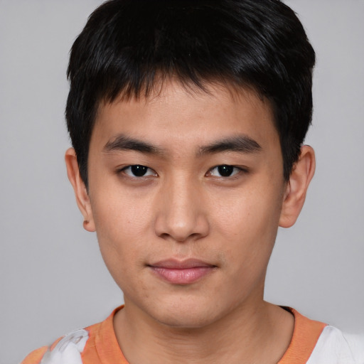 Neutral asian young-adult male with short  brown hair and brown eyes