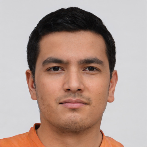 Neutral asian young-adult male with short  brown hair and brown eyes