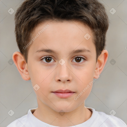 Neutral white child male with short  brown hair and brown eyes