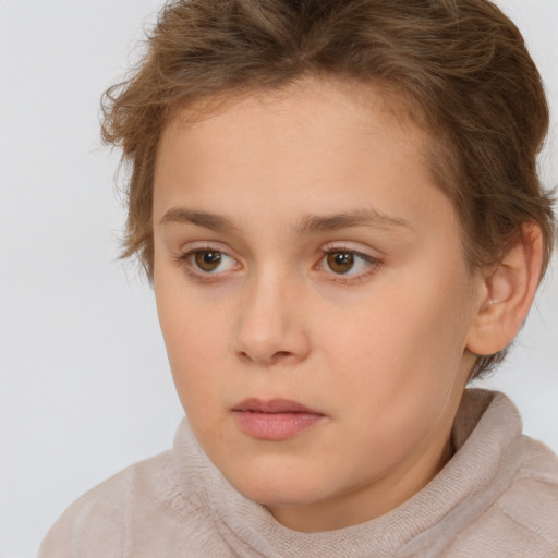 Neutral white child female with short  brown hair and brown eyes