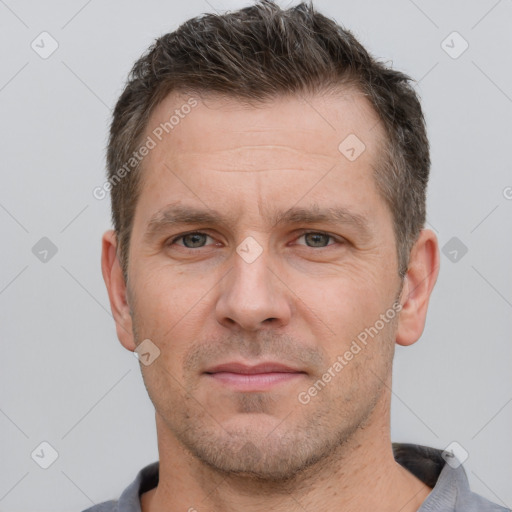 Neutral white adult male with short  brown hair and brown eyes