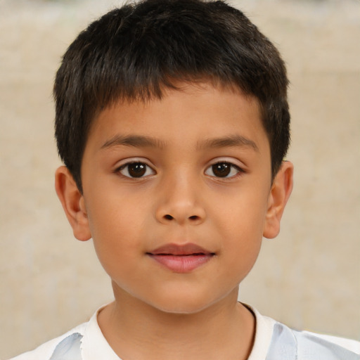 Neutral asian child male with short  brown hair and brown eyes