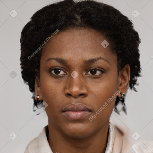 Neutral black young-adult female with short  brown hair and brown eyes