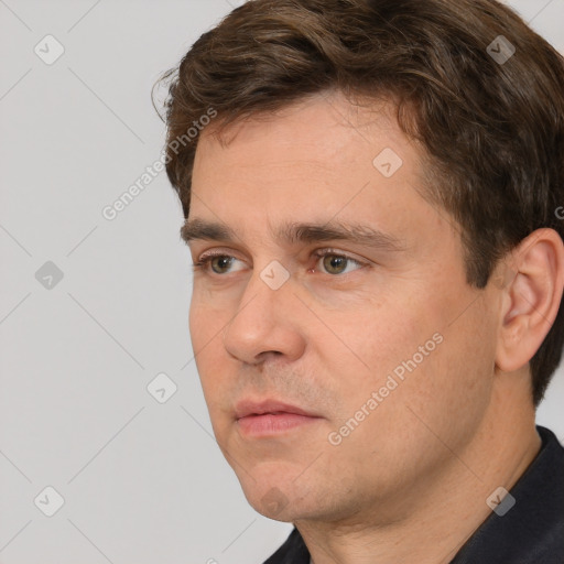 Neutral white adult male with short  brown hair and brown eyes