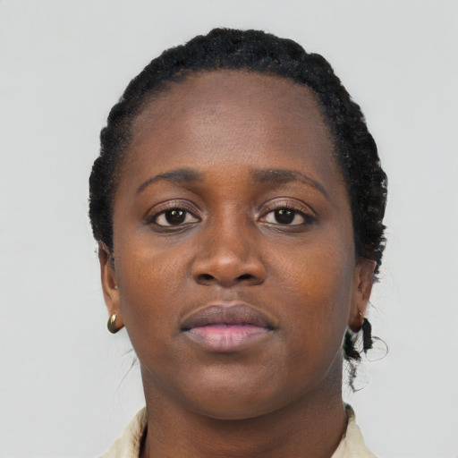 Neutral black young-adult female with short  brown hair and brown eyes