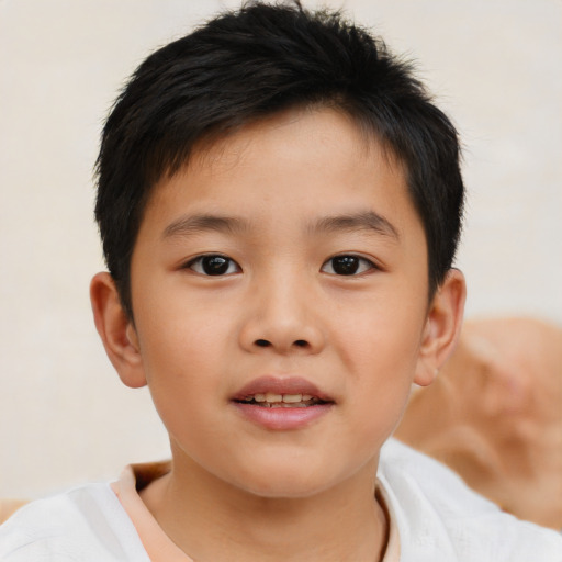 Neutral asian child male with short  brown hair and brown eyes