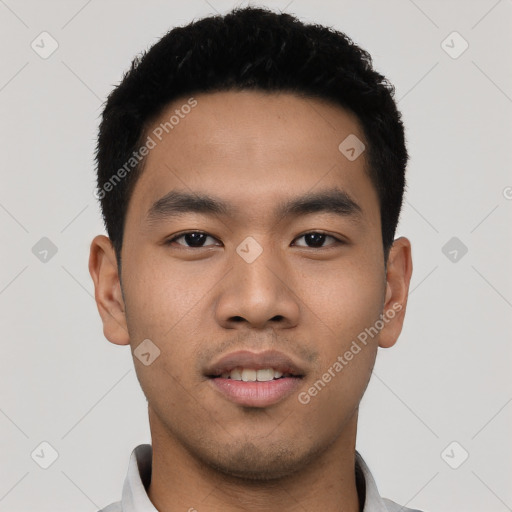 Neutral asian young-adult male with short  black hair and brown eyes